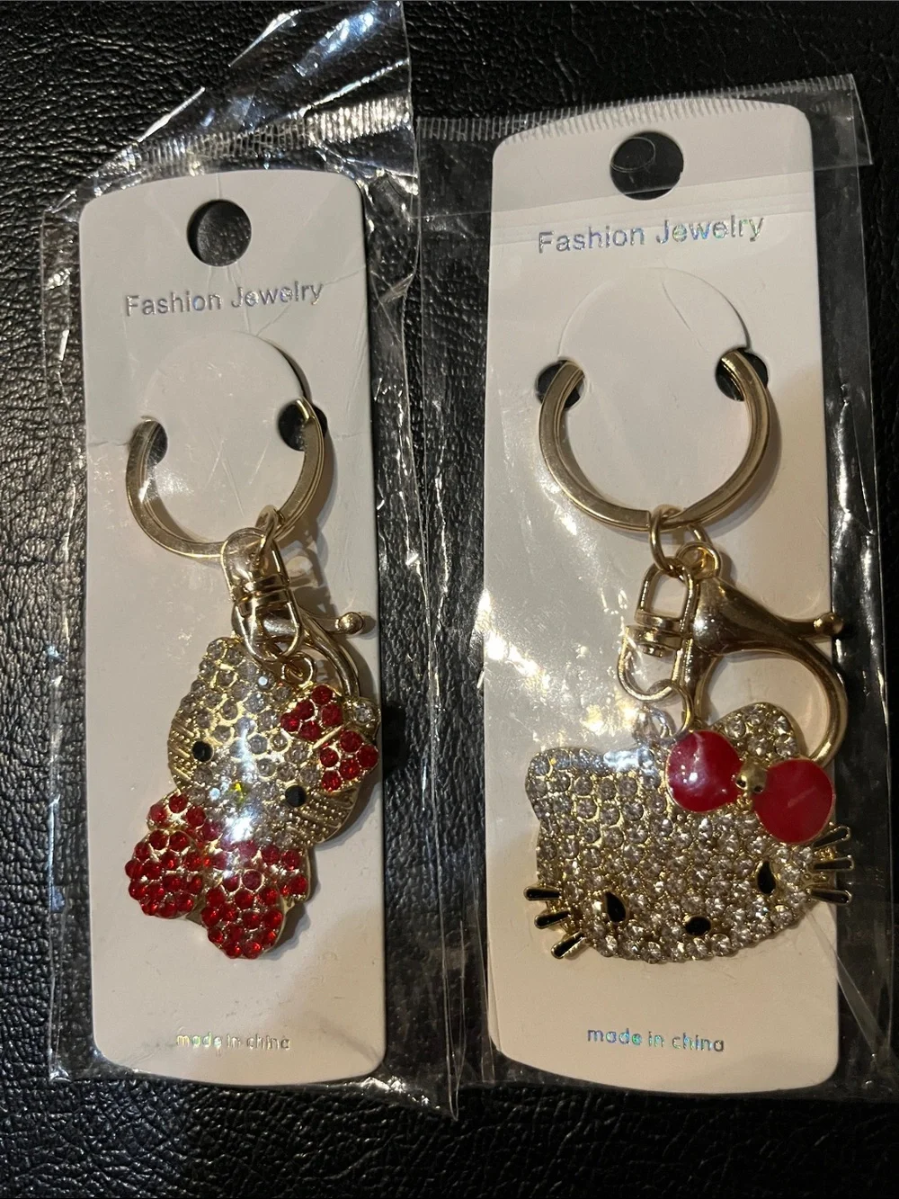 Hello Kitty RHINESTONE Gold-Tone Keychain with Red Accents